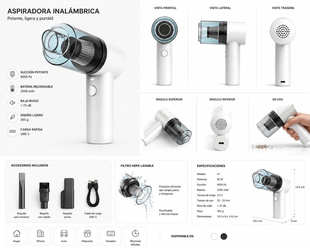 Aspiradora Portatil 2 en 1 Recargable PC