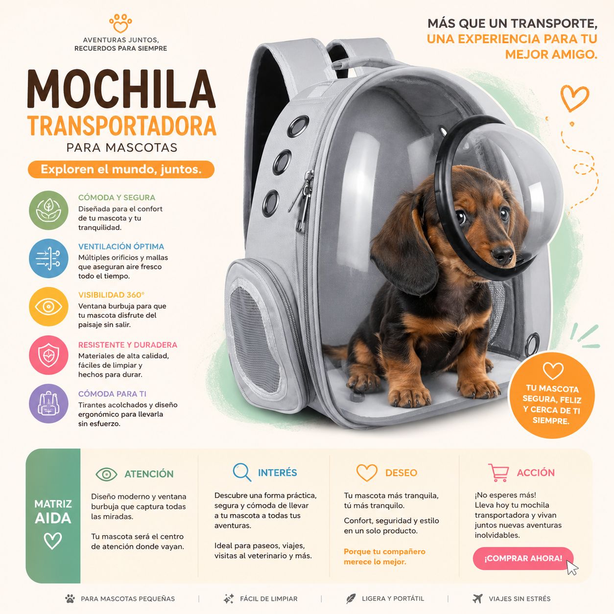 Mochila transportadora mascotas pd-21